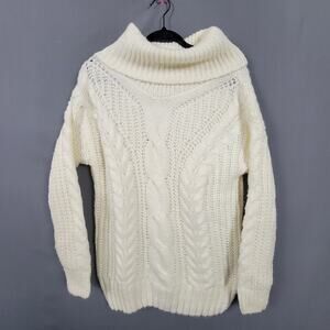 moon&madison Chunky Cable Knit Turtleneck Sweater White Cozy Winter